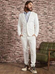 Manfinity NiteLyfe 男士斜口袋素色西裝褲 - 白色 - 查看 5