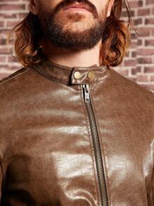 Manfinity VCAY Men Zip Up PU Leather Jacket - Brown - View 5