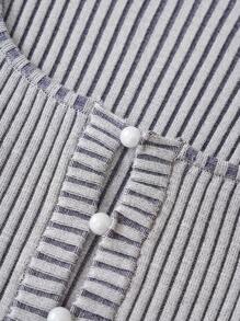 VaVaBold 條紋圖案前紐扣開襟衫&下擺開叉針織短裙 - 淺灰色 - 查看 4