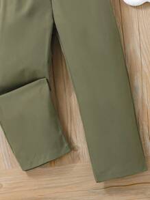 Young Girl Striped Asymmetrical Neck Tee & Belted Trousers - Multicolor - View 3