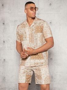 Manfinity VCAY Nam In hoa Paisley Áo sơ mi & Eo dây rút Quần short Without Tee - Nhiều màu - Xem 1