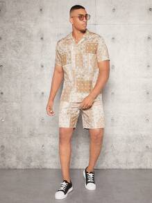 Manfinity VCAY Nam In hoa Paisley Áo sơ mi & Eo dây rút Quần short Without Tee - Nhiều màu - Xem 5