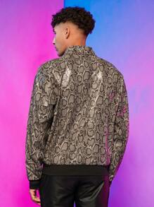 FeverCity Hombres Cazadora con estampado de piel de serpiente con cremallera PU - Multicolor - Ver 2