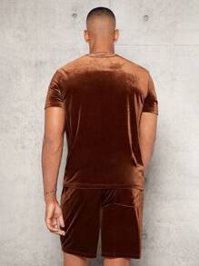 Manfinity AFTRDRK Nam Thêu Chữ Áo thun & Eo dây rút Quần short - Màu nâu Sô-cô-la - Xem 2