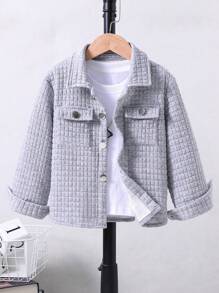 SHEIN Young Boy 1pc Flap Pocket Button Front Coat - Grey - View 1