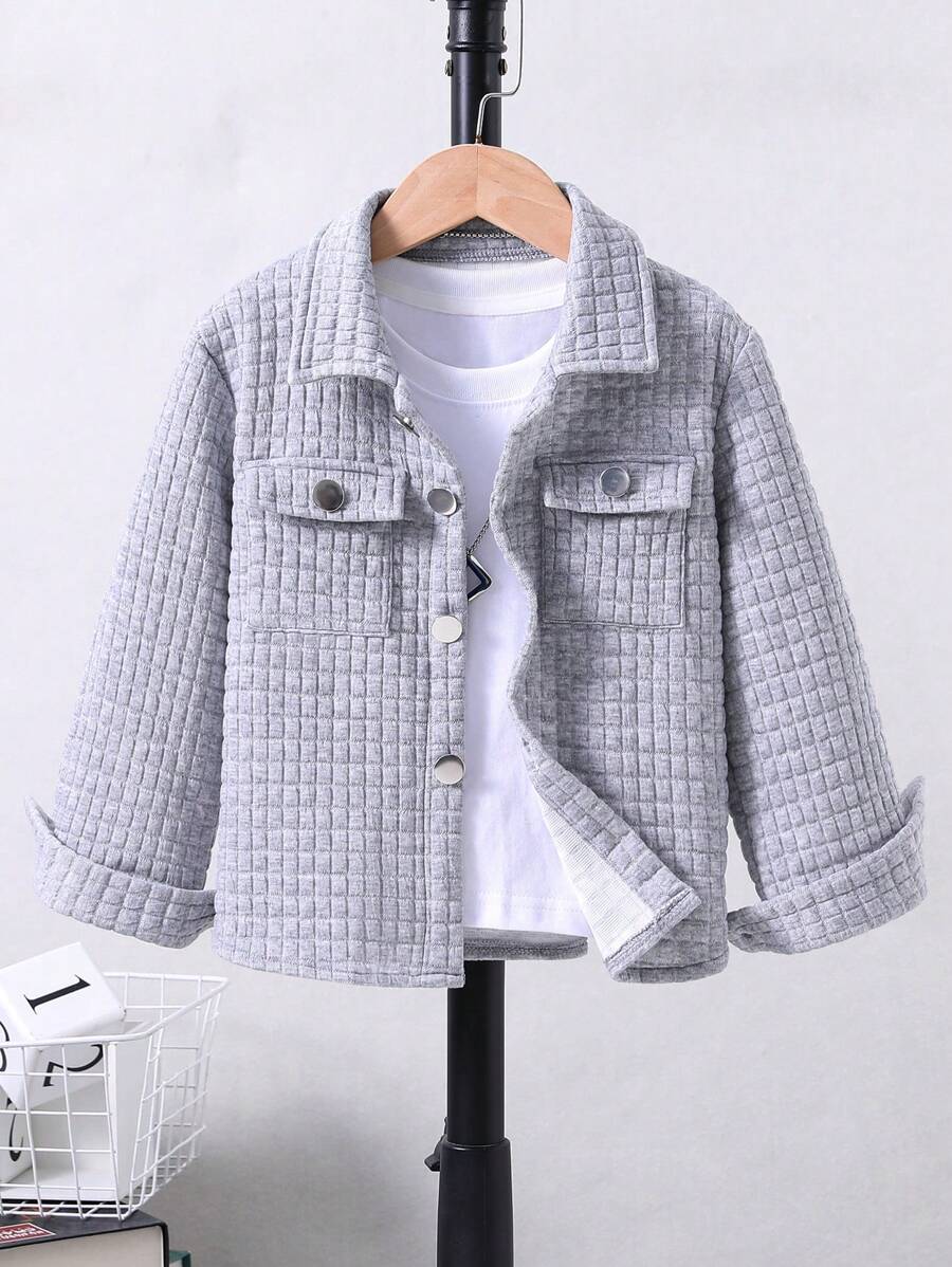 SHEIN Young Boy 1pc Flap Pocket Button Front Coat - Grey - View 1