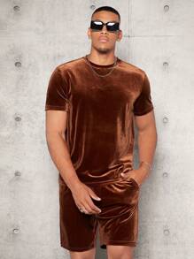 Manfinity AFTRDRK Nam Thêu Chữ Áo thun & Eo dây rút Quần short - Màu nâu Sô-cô-la - Xem 4