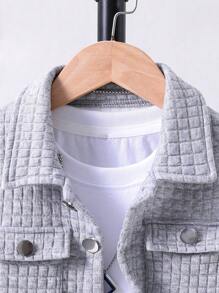 SHEIN Young Boy 1pc Flap Pocket Button Front Coat - Grey - View 3