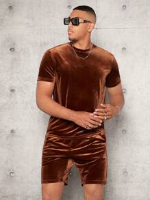 Manfinity AFTRDRK Nam Thêu Chữ Áo thun & Eo dây rút Quần short - Màu nâu Sô-cô-la - Xem 6