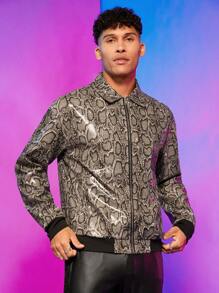FeverCity Hombres Cazadora con estampado de piel de serpiente con cremallera PU - Multicolor - Ver 4