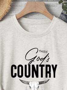 SHEIN LUNE Cattle And Letter Graphic Tee - Beige - View 4