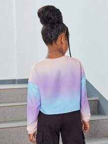 SHEIN 女大童字母圖案漸層落肩袖套頭衫 - 彩色 - 查看 2