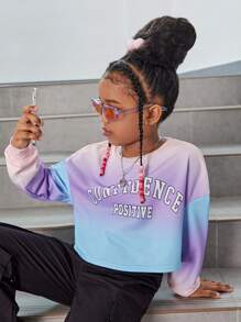 SHEIN 女大童字母圖案漸層落肩袖套頭衫 - 彩色 - 查看 5