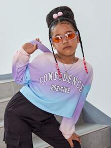 SHEIN 女大童字母圖案漸層落肩袖套頭衫 - 彩色 - 查看 6