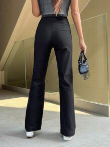 DAZY Solid Flare Leg Pants,Women Dress Pants - Black - View 2