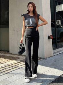 DAZY Solid Flare Leg Pants,Women Dress Pants - Black - View 5