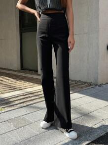 DAZY Solid Flare Leg Pants,Women Dress Pants - Black - View 7