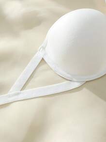 SHEIN Women's White Plain Strapless Bralette With Cut Out Details Casual Comfy Medium Stretch Fabric Top - White - View 3