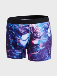 男士圖案印花織帶拼接平角內褲 - 彩色 - 查看 1