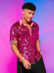 FeverCity Hombres Camisa de cuello en contraste con lentejuelas