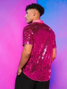 FeverCity Hombres Camisa de cuello en contraste con lentejuelas