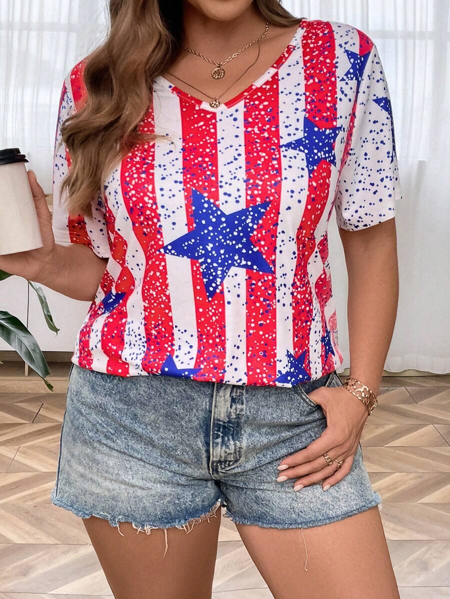 SHEIN LUNE 大碼美式T恤 - 彩色 - 查看 1