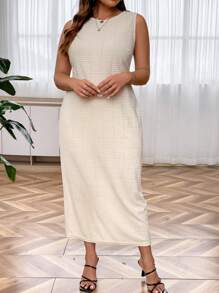 SHEIN Privé Plus Solid Tank Dress - Apricot - View 3