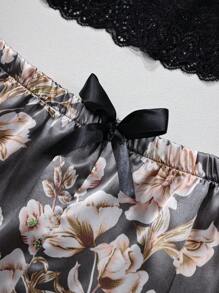 Floral Lace Bralette With Floral Print Shorts Pajama Set