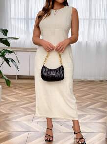 SHEIN Privé Plus Solid Tank Dress - Apricot - View 5