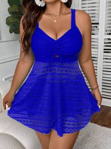 Swim Lushoire Summer Beach Plus Size Drawstring Cut Out Swim Dress