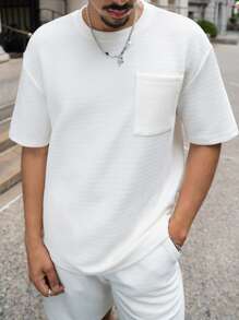 Manfinity Hypemode Nam Chất rắn Áo thả vai  & Quần short - Màu be - Xem 5