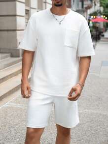 Manfinity Hypemode Nam Chất rắn Áo thả vai  & Quần short - Màu be - Xem 6