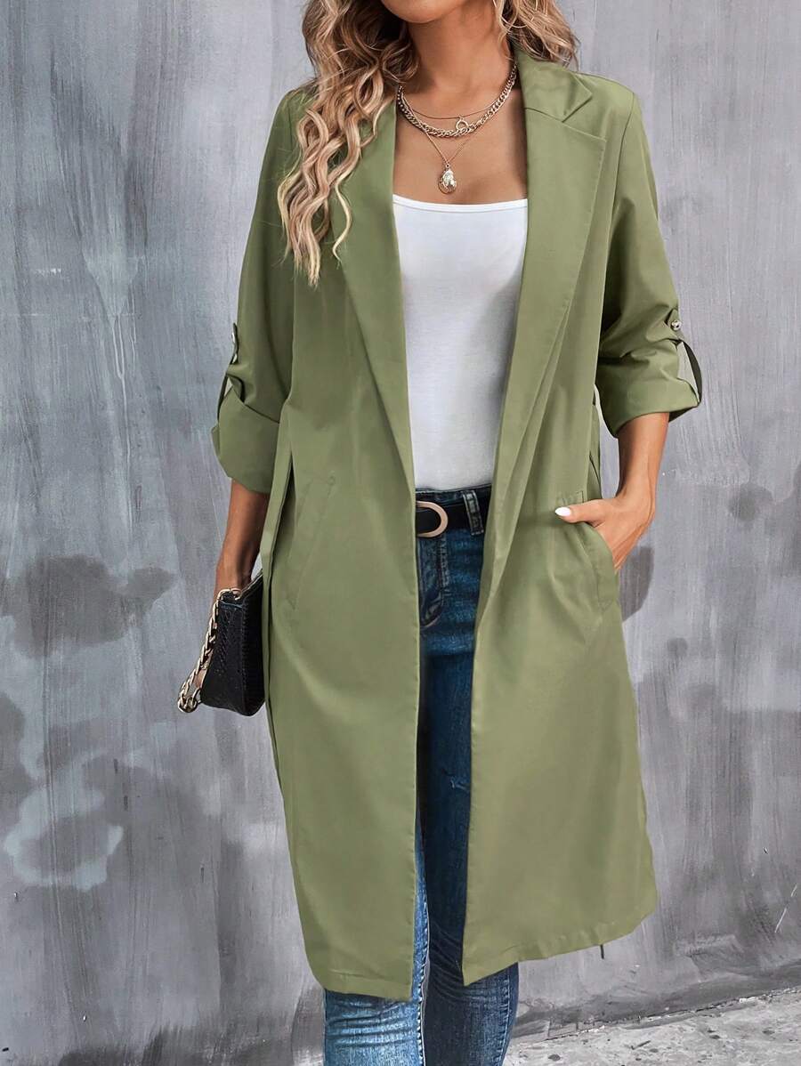 SHEIN LUNE 捲邊袖開門襟外套 - 青檸色 - 查看 1
