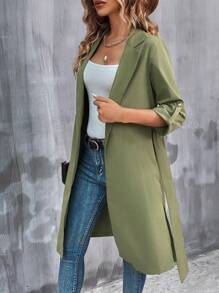 SHEIN LUNE 捲邊袖開門襟外套 - 青檸色 - 查看 4
