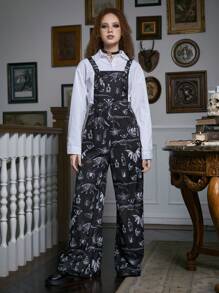 ROMWE Academia Allover Print Overall Jumpsuit Without Blouse, School