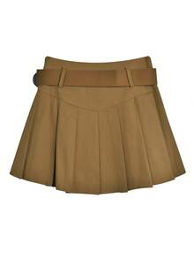 素色百褶腰帶半身裙