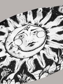 Herminedecrayon Goth Top bandeau con estampado de sol y luna - Blanco y Negro - Ver 4