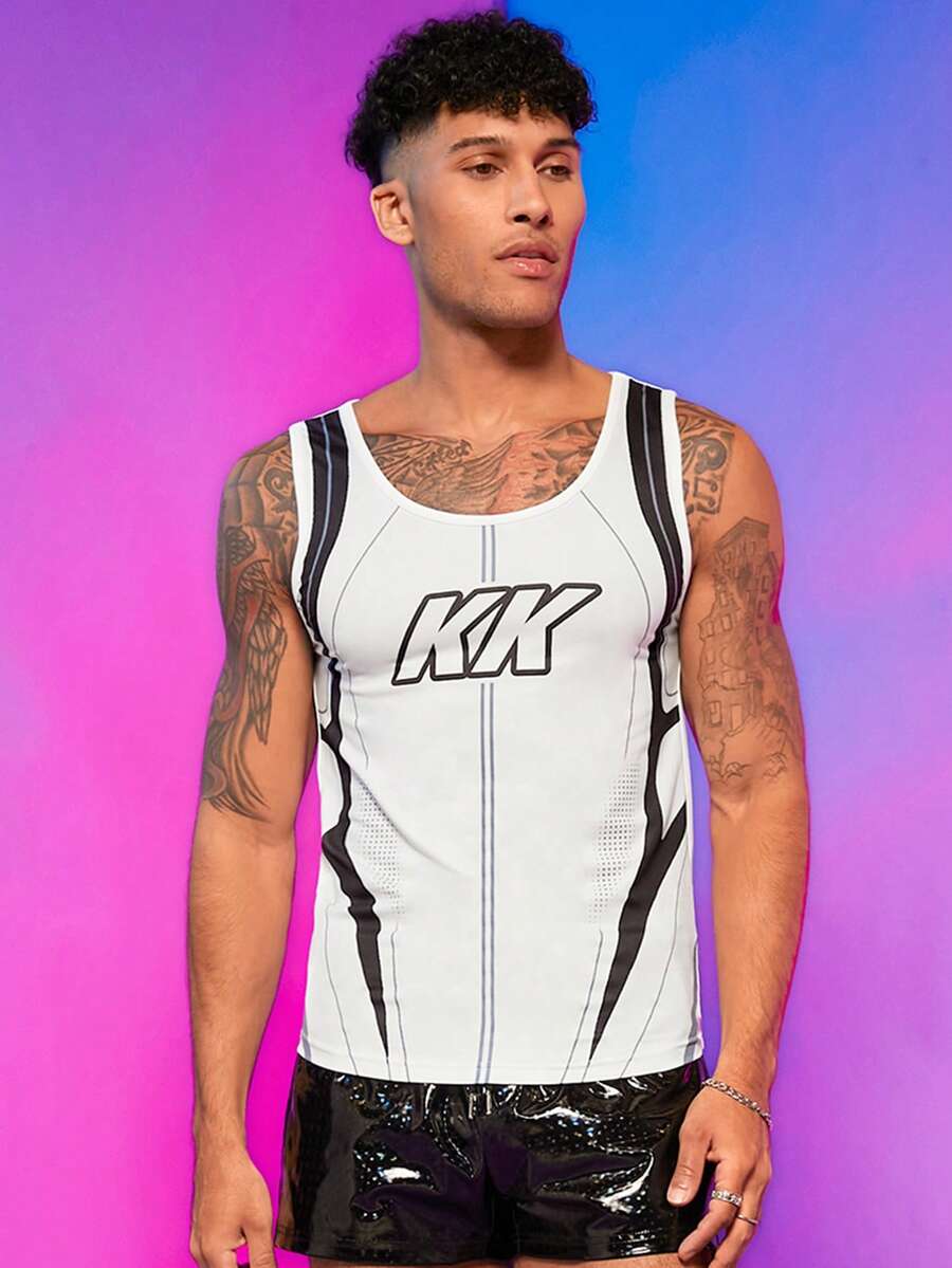 FeverCity Men Letter Graphic Tank Top - White - View 1