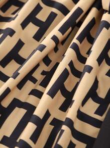 SHEIN 1pc Tween Girl V-Neck Puff Sleeve Ruched A-Line Vintage Floral & Slogan Print Dress - Multicolor - View 3