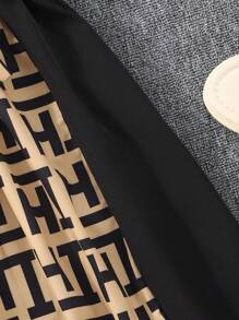 SHEIN 1pc Tween Girl V-Neck Puff Sleeve Ruched A-Line Vintage Floral & Slogan Print Dress - Multicolor - View 4