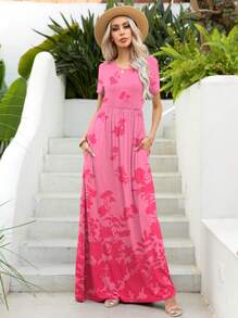 DEARCASE Floral Print A-line Dress - Pink - View 1