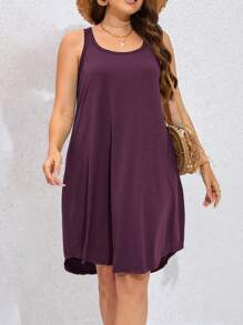 SHEIN LUNE Plus Solid Tank Dress - Purple - View 1