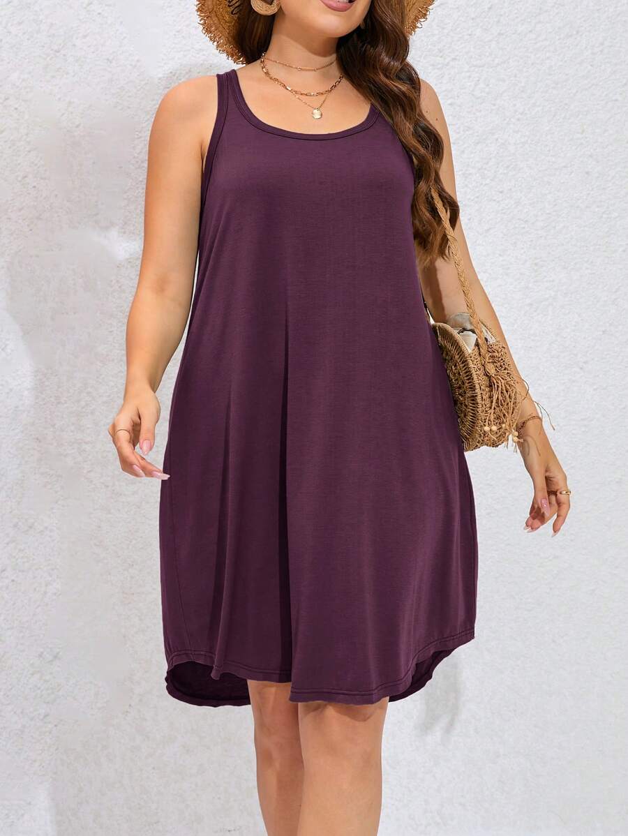 SHEIN LUNE Plus Solid Tank Dress - Purple - View 1