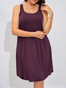 SHEIN LUNE Plus Solid Tank Dress - Purple - View 3