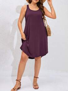 SHEIN LUNE Plus Solid Tank Dress - Purple - View 6