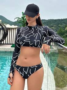 DAZY Rashguard in Allover với tay áo dài đi biển mùa hè - màu đen - Xem 2