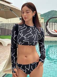 DAZY Rashguard in Allover với tay áo dài đi biển mùa hè - màu đen - Xem 5