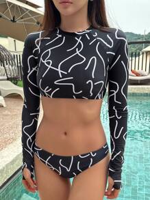 DAZY Rashguard in Allover với tay áo dài đi biển mùa hè - màu đen - Xem 6
