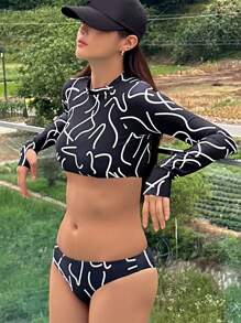 DAZY Rashguard in Allover với tay áo dài đi biển mùa hè - màu đen - Xem 8