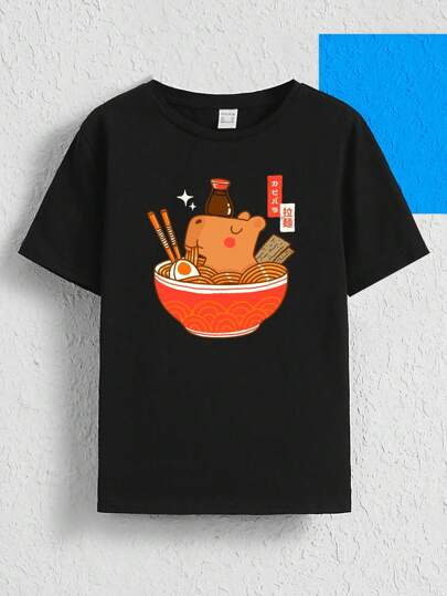 ppmid Artist Dark Tween Boy 休闲动物印花圆领短袖 T 恤，夏季，95% 纯棉，节日、新年、感恩节